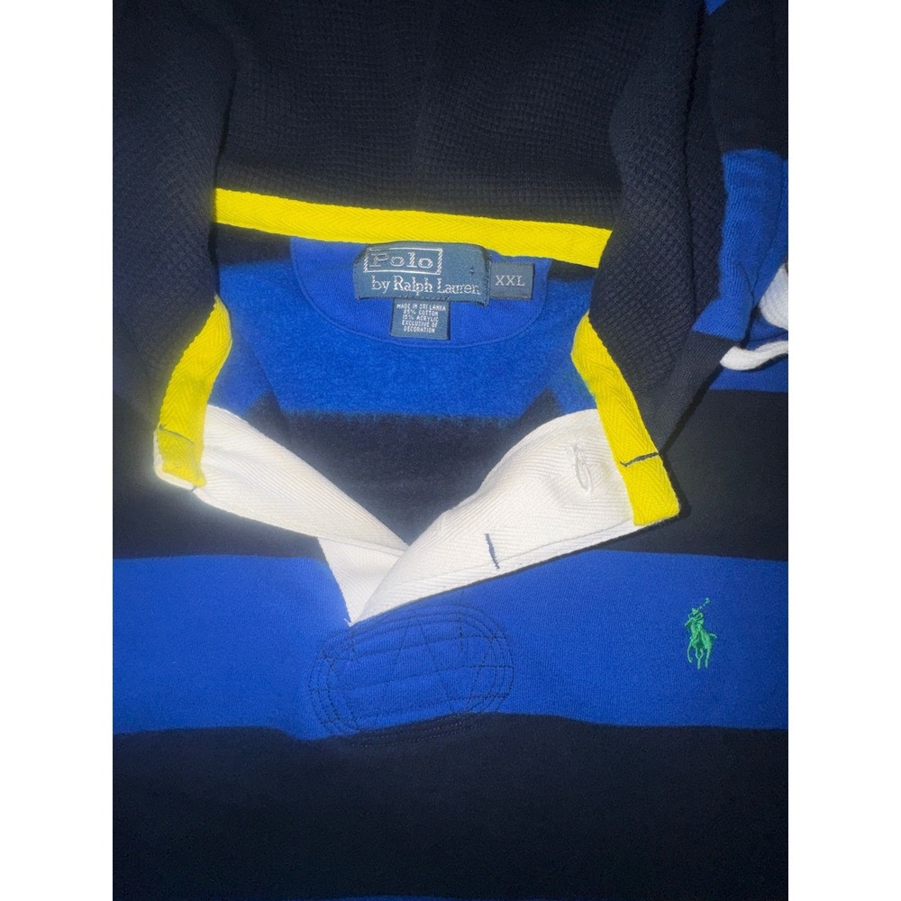 Polo Ralph Lauren Hooded Rugby Shirt XXL Navy Royal Blue Stripe Pullover - Picture 5 of 12